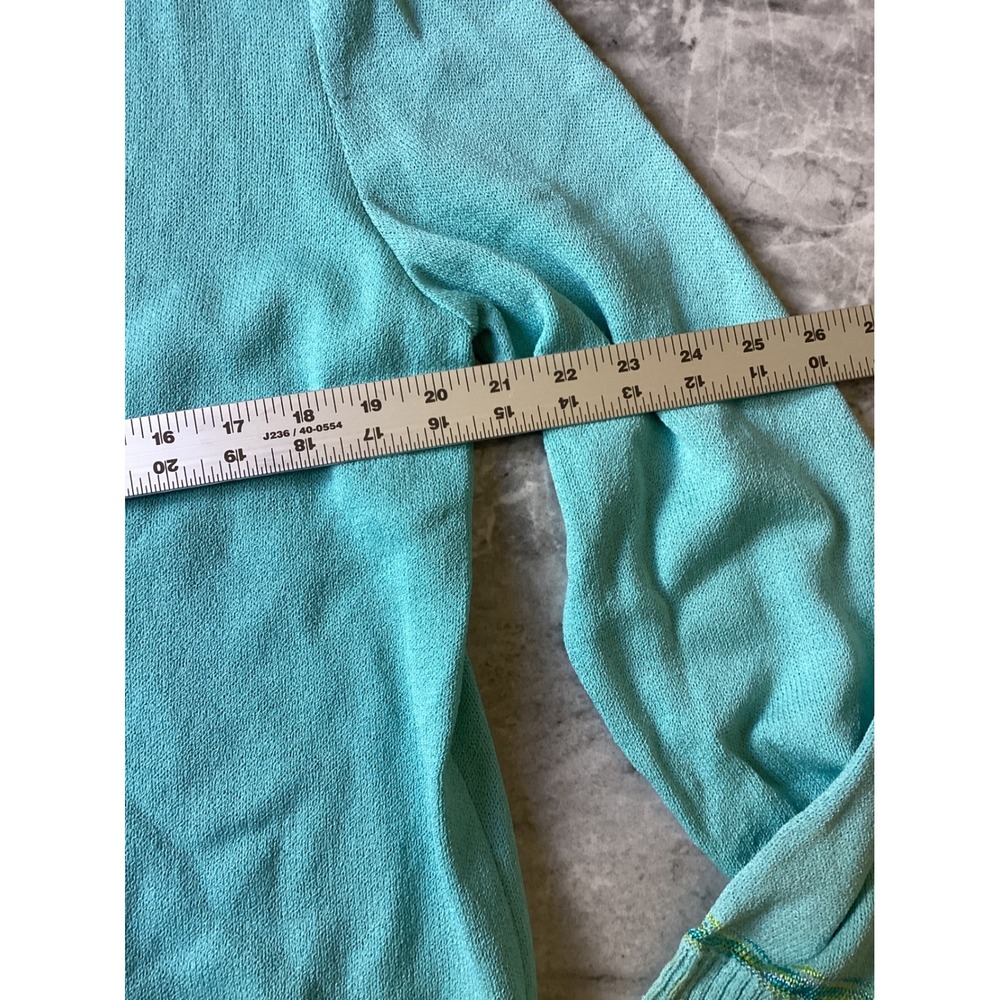St John Sport Turquoise Wool Blend V-Neck Cardigan Gold Toggle Buttons Sweater - Picture 4 of 12